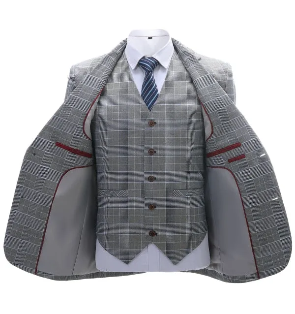 Mens Business 3 Pieces Suit Formal Grey Plaid Notch Lapel Suit (Blazer+Vest+Pants) sold by Mens Event Wear product image thumbnail 2