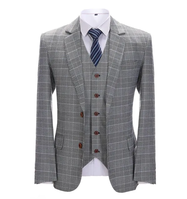 Mens Business 3 Pieces Suit Formal Grey Plaid Notch Lapel Suit (Blazer+Vest+Pants) sold by Mens Event Wear product image thumbnail 3