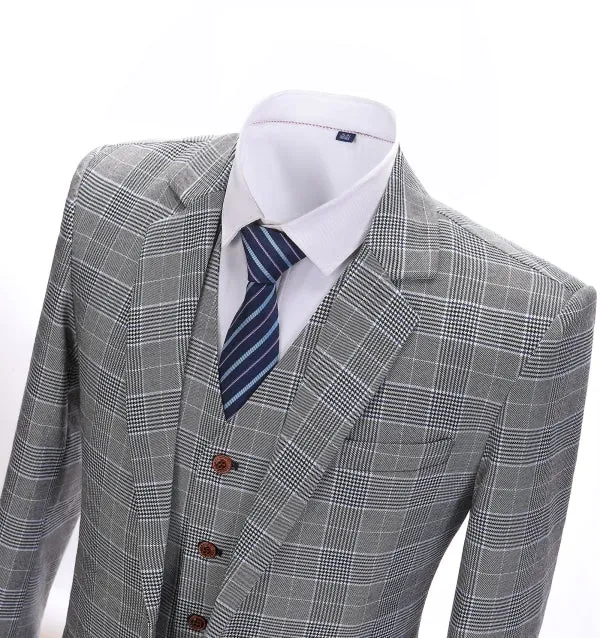 Mens Business 3 Pieces Suit Formal Grey Plaid Notch Lapel Suit (Blazer+Vest+Pants) sold by Mens Event Wear product image thumbnail 4