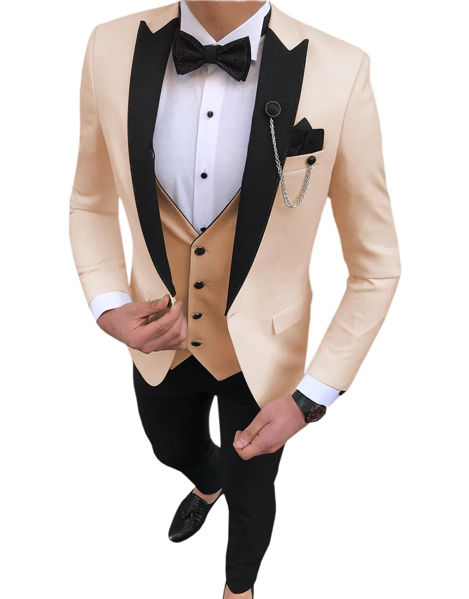 Fashion Men's 3 Pieces Classic Flat Peak Lapel Tuxedos For Wedding (Blazer+vest+Pants) sold by Mens Event Wear
