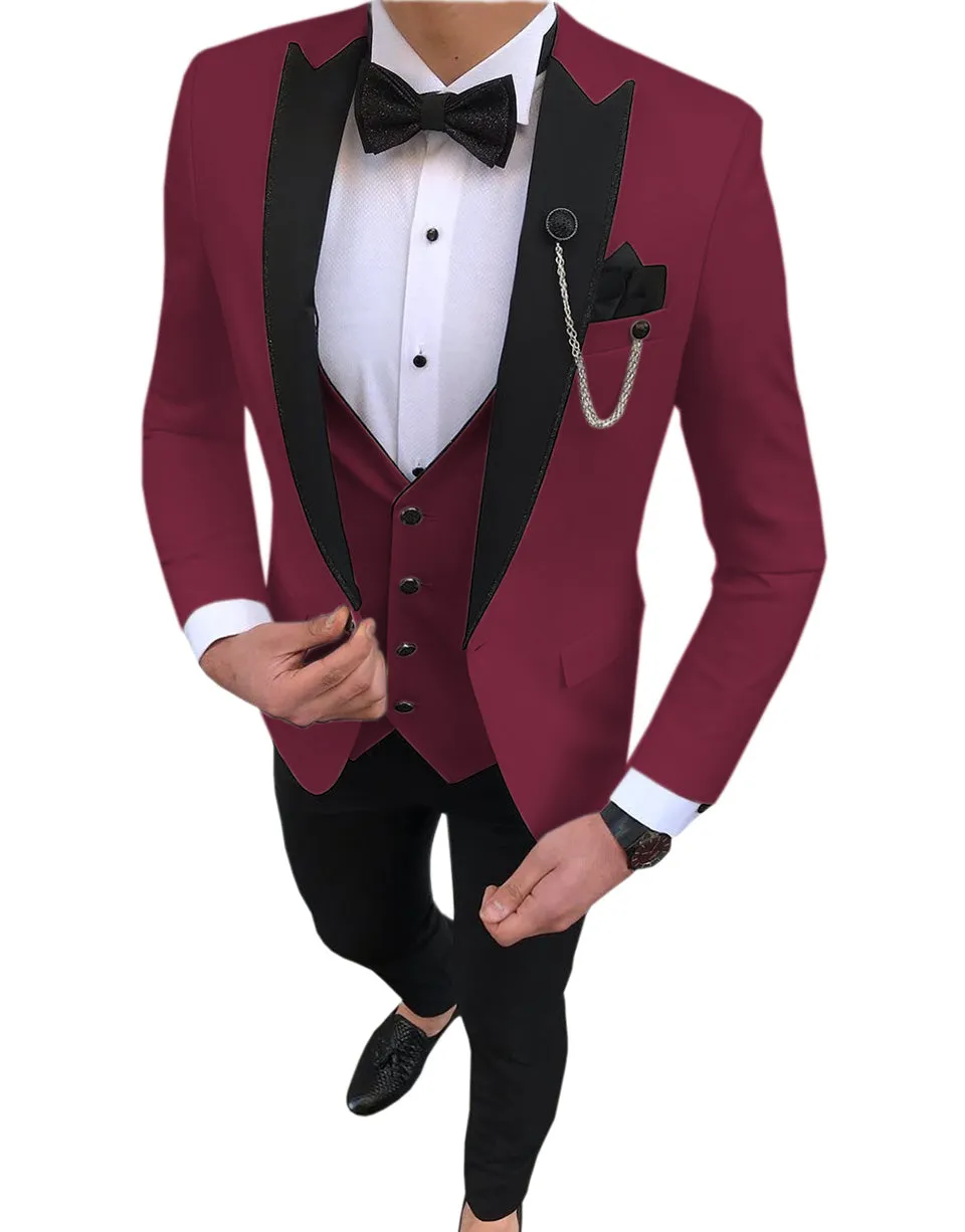Fashion Men's 3 Pieces Classic Flat Peak Lapel Tuxedos For Wedding (Blazer+vest+Pants) sold by Mens Event Wear product image thumbnail 4
