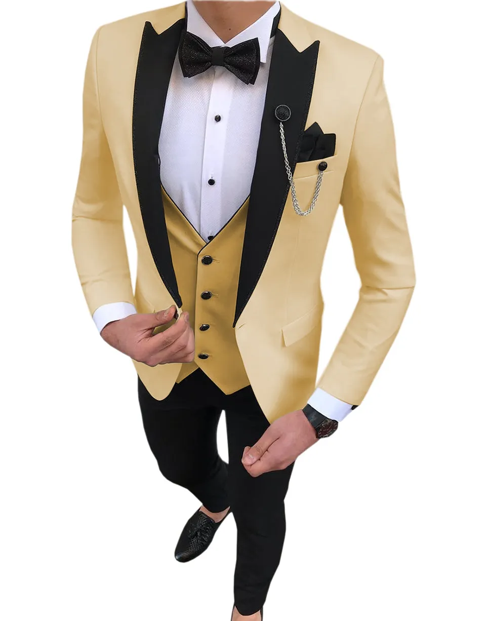 Fashion Men's 3 Pieces Classic Flat Peak Lapel Tuxedos For Wedding (Blazer+vest+Pants) sold by Mens Event Wear product image thumbnail 5