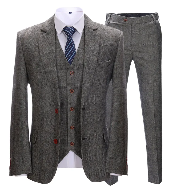 Men's Business 3 Pieces Formal Grey Tweed Notch Lapel Suit (Blazer+vest+Pants) sold by Mens Event Wear