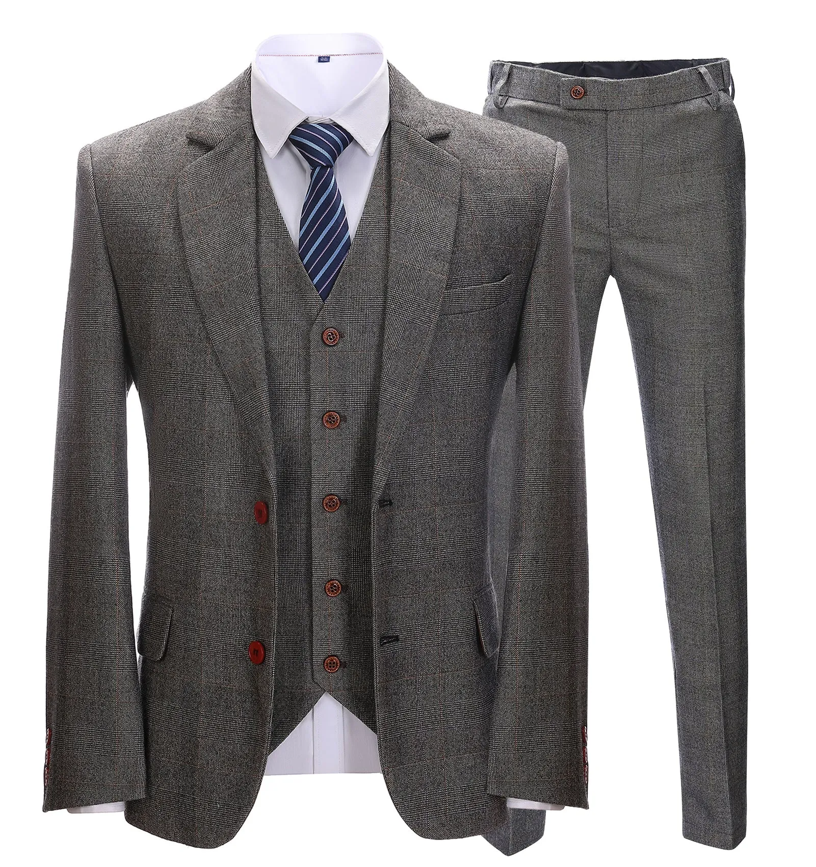 Menseventwear Men's Business 3 Pieces Formal Grey Tweed Notch Lapel Suit (Blazer+vest+Pants) sold by Mens Event Wear