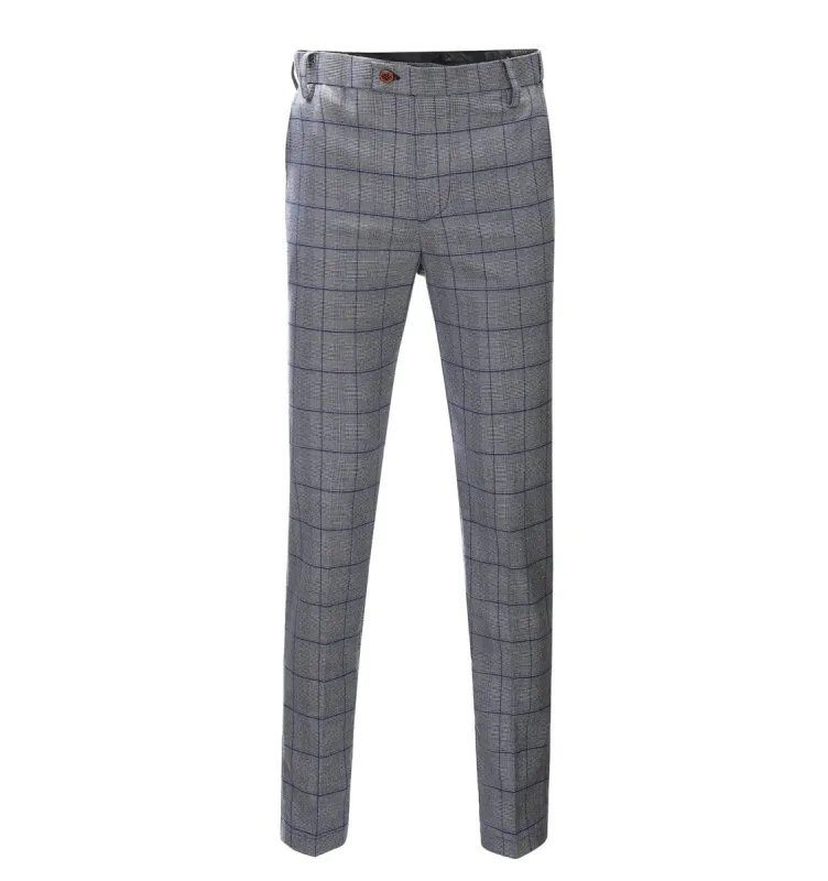 Casual Men's Suit Pants Grey Plaid Pleat-Front Trousers sold by Mens Event Wear