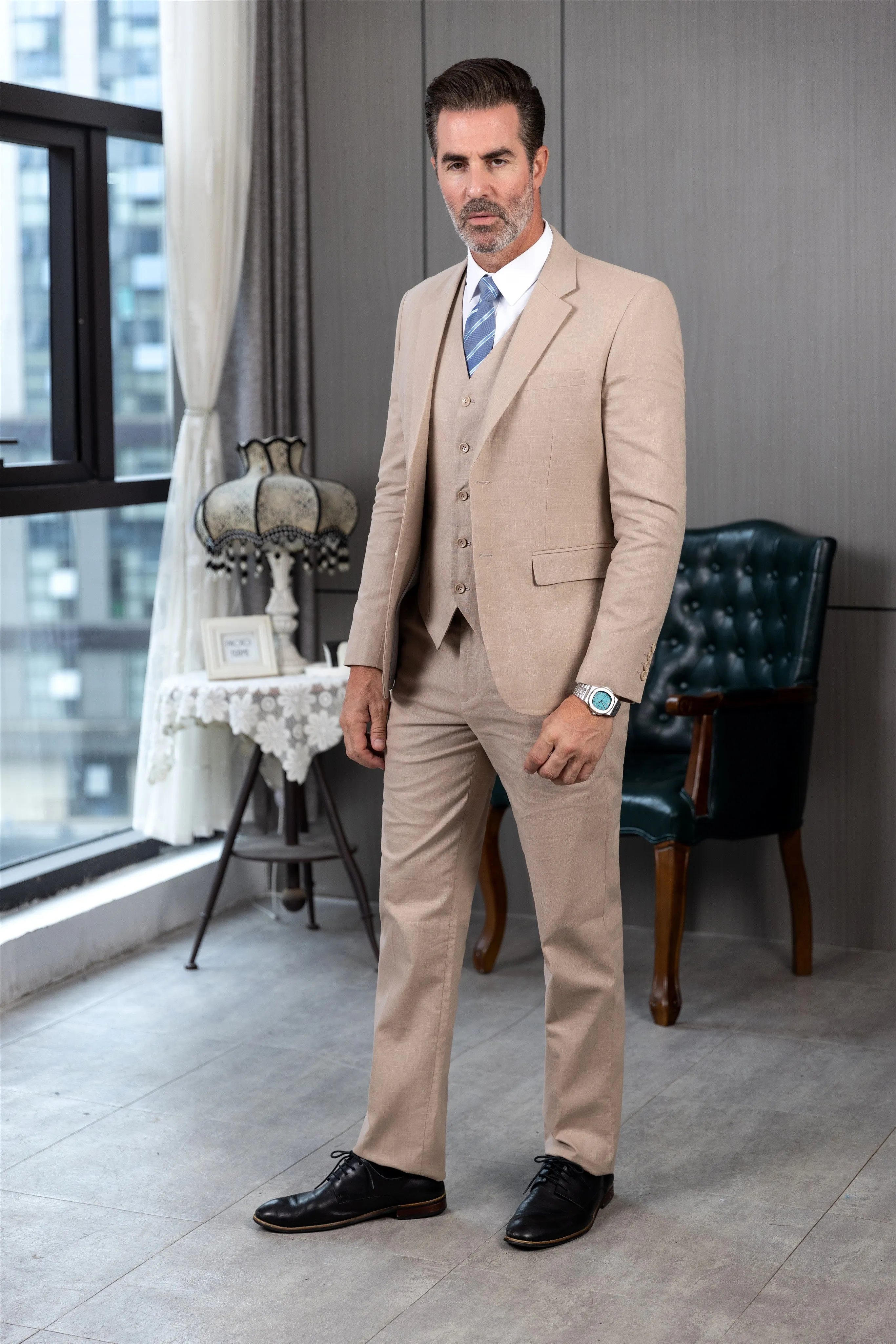 Formal 3 Pieces Mens Suit Flat Linen Notch Lapel Suit(Blazer+Vest+Pants) sold by Mens Event Wear product image thumbnail 2