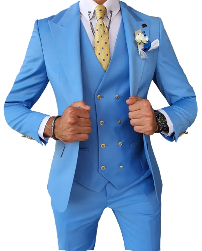 Formal Men's 3 Pieces Slim Fit Solid Color Peak Lapel Tuxedos For Wedding (Blazer+vest+Pants) sold by Mens Event Wear