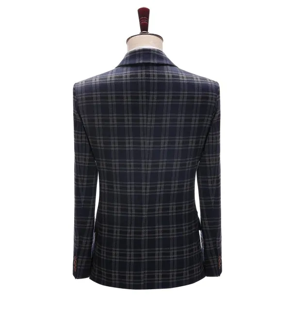 Mens Suit Business 2 Pieces Formal Navy Plaid Notch Lapel Tuxedos (Blazer+Pants) sold by Mens Event Wear product image thumbnail 5