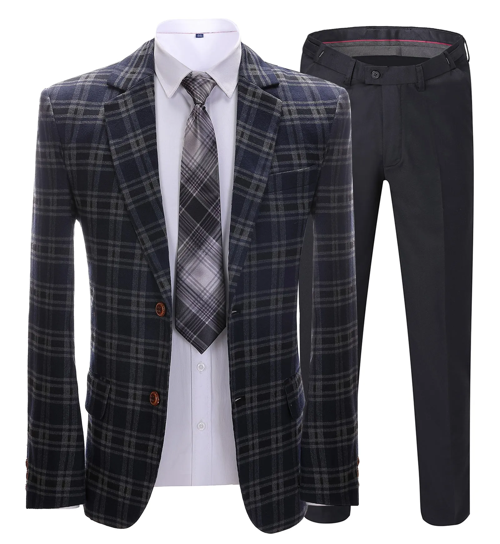 Mens Suit Business 2 Pieces Formal Navy Plaid Notch Lapel Tuxedos (Blazer+Pants) sold by Mens Event Wear