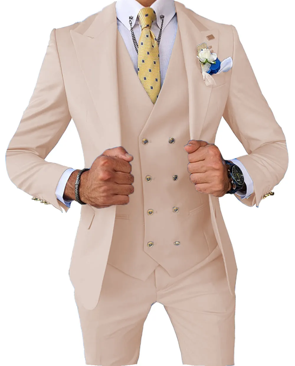 Menseventwear Formal Men's 3 Pieces Slim Fit Solid Color Peak Lapel Tuxedos For Wedding (Blazer+vest+Pants) sold by Mens Event Wear product image thumbnail 2