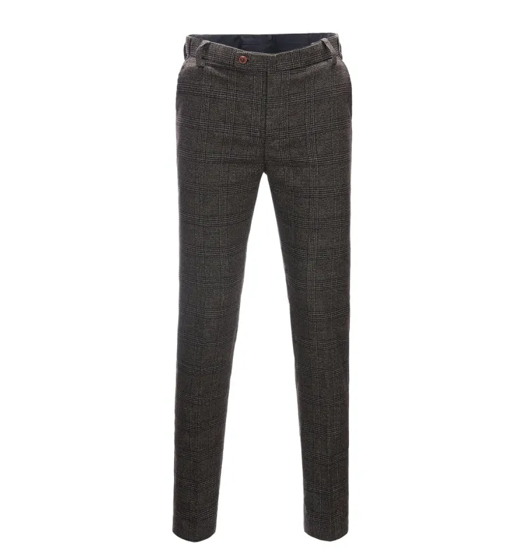Casual Men's Suit Pant Coffee Plaid Pleat-Front Trousers sold by Mens Event Wear