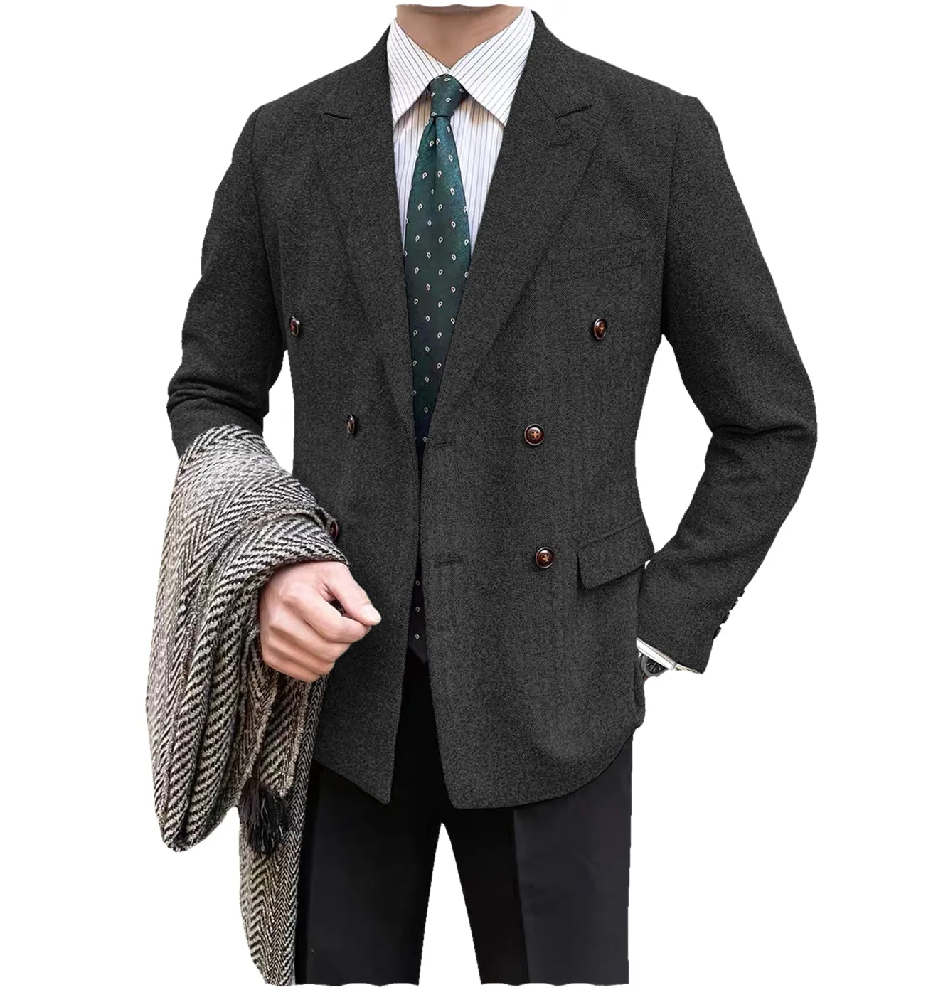 Men's Casual Tweed Notch Lapel Blazer sold by Mens Event Wear product image thumbnail 4