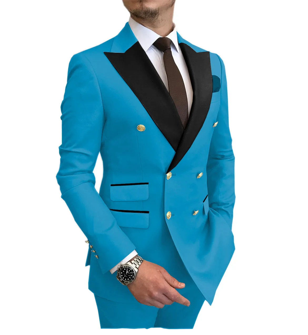 Menseventwear Casual Men's Suit Slim Fit Double Breasted 2 Piece Business Tuxedos (Blazer+Pants) sold by Mens Event Wear product image thumbnail 4