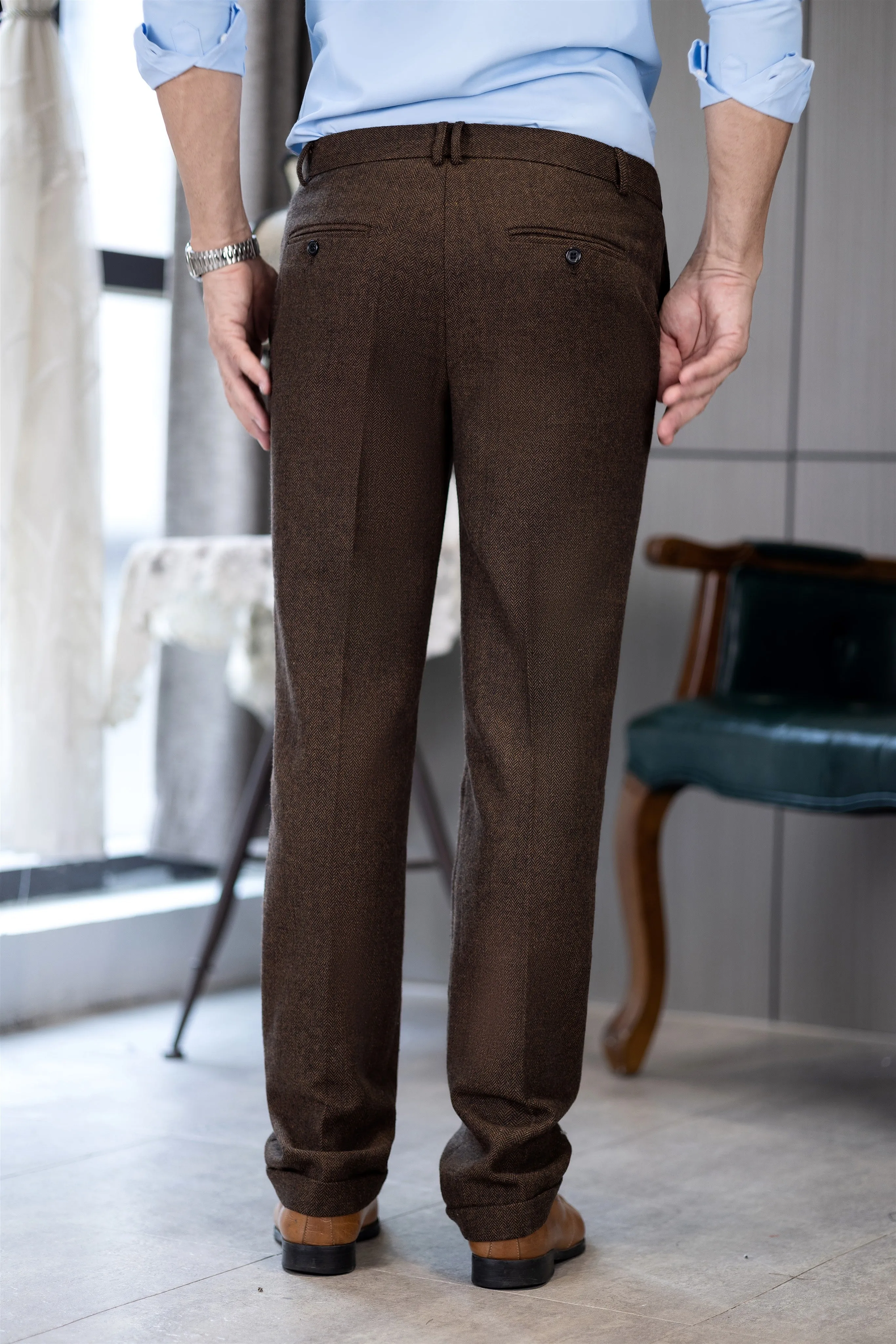 Men's Retro Suit Pants Herringbone Tweed Trousers sold by Mens Event Wear product image thumbnail 2
