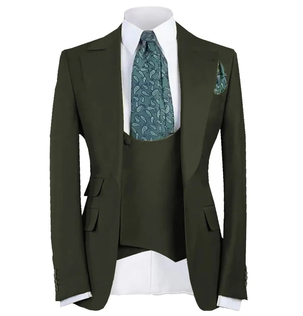 Fashion Men's 3 Piece Men's Suit Solid Color Flat Notch Lapel Tuxedo (Blazer + Vest + Pants) sold by Mens Event Wear