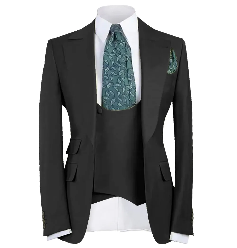 Fashion Men's 3 Piece Men's Suit Solid Color Flat Notch Lapel Tuxedo (Blazer + Vest + Pants) sold by Mens Event Wear product image thumbnail 4