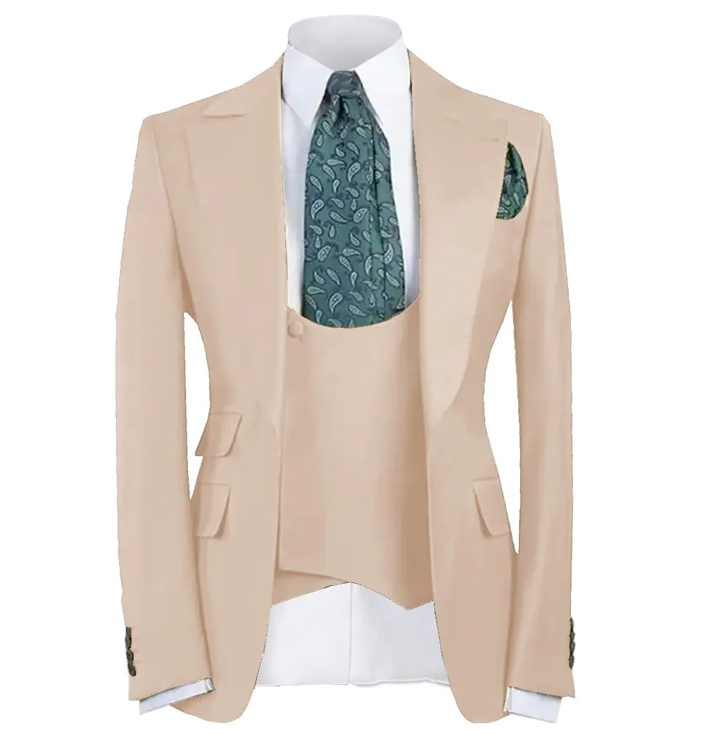 Fashion Men's 3 Piece Men's Suit Solid Color Flat Notch Lapel Tuxedo (Blazer + Vest + Pants) sold by Mens Event Wear product image thumbnail 2