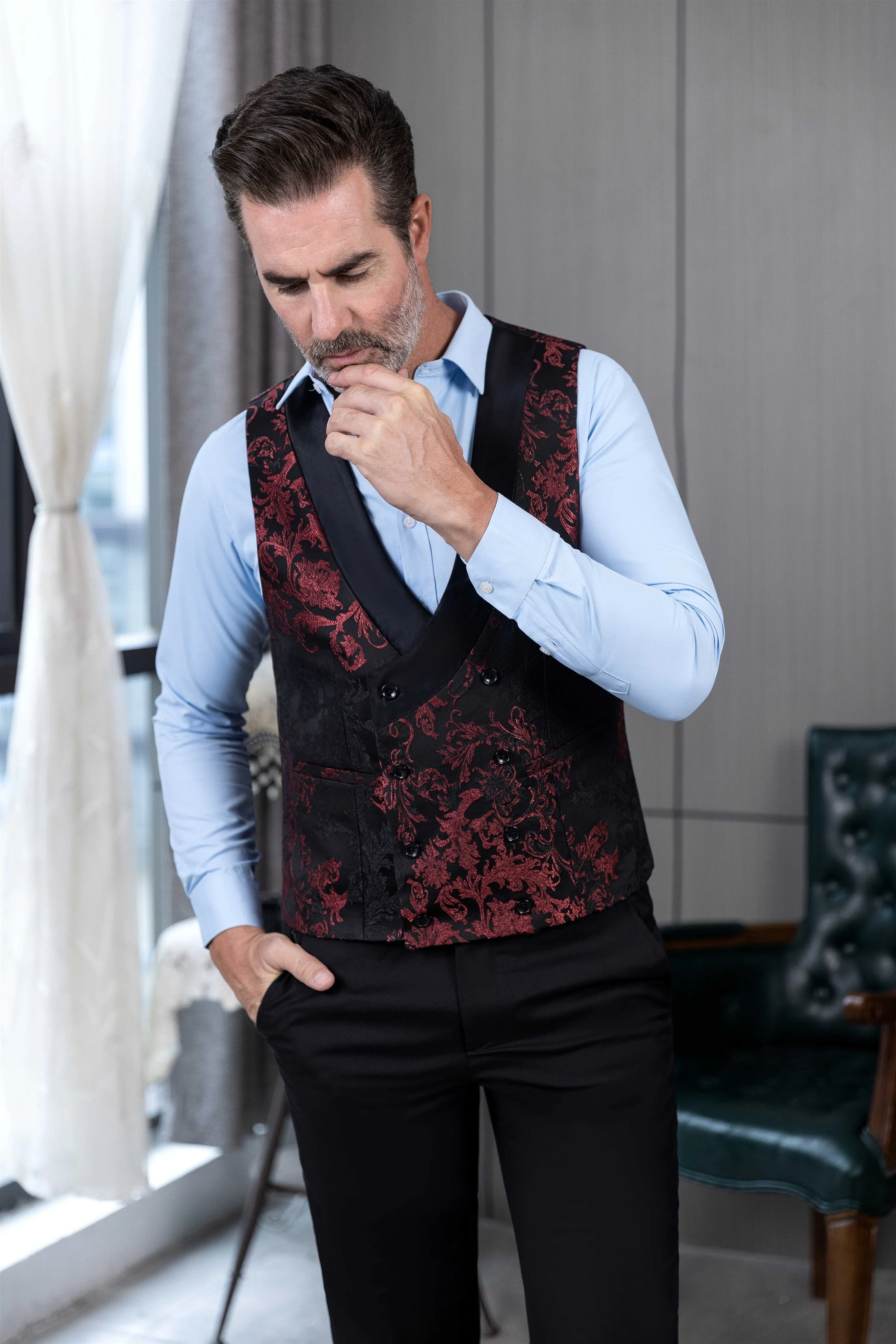 Menseventwear Fashion 3 Pieces Mens Patterned Suit Flat Peak Lapel Tuxedos(Blazer+Vest+Pants) sold by Mens Event Wear product image thumbnail 5