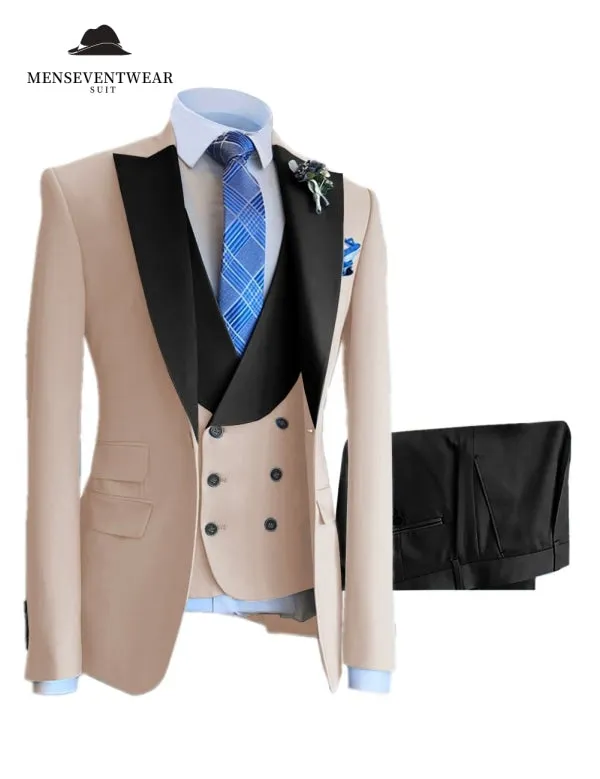 3 Piece Mens Suit Slim Fit Solid Peak lapel Suit (Blazer + Vest + Pants) sold by Mens Event Wear