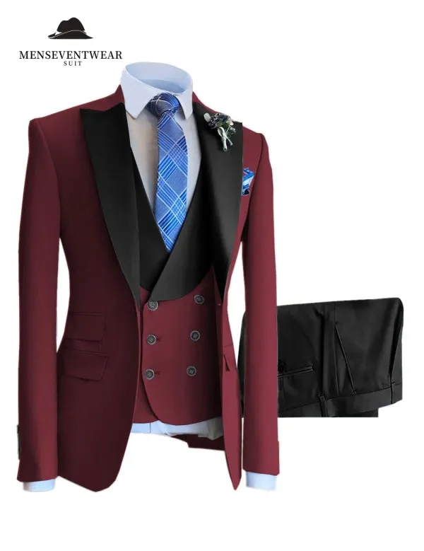 3 Piece Mens Suit Slim Fit Solid Peak lapel Suit (Blazer + Vest + Pants) sold by Mens Event Wear product image thumbnail 4