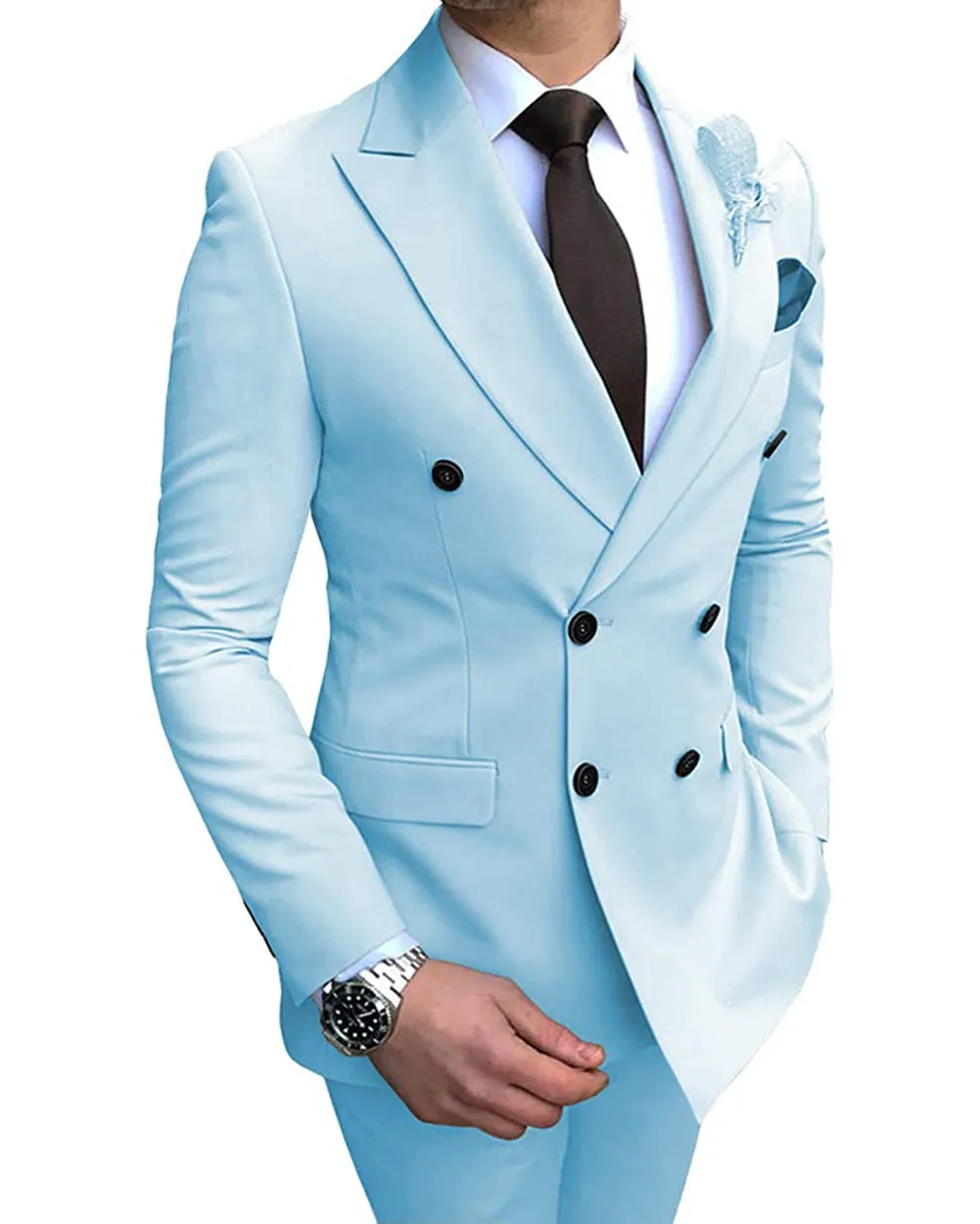 Formal 2 Pieces Mens Suit Flat Peak Lapel Tuxedos For Wedding (Blazer+Pants) sold by Mens Event Wear