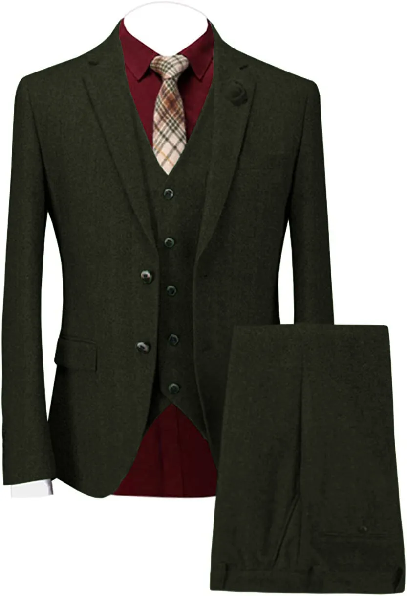 Men's Casual 3 Piece Men's Suit Classic Herringbone Notch Lapel Tuxedo (Blazer + Vest + Pants) sold by Mens Event Wear