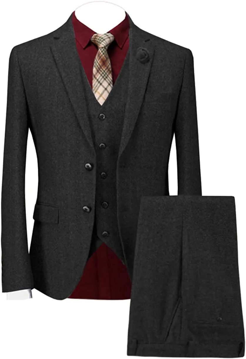 Men's Casual 3 Piece Men's Suit Classic Herringbone Notch Lapel Tuxedo (Blazer + Vest + Pants) sold by Mens Event Wear product image thumbnail 2