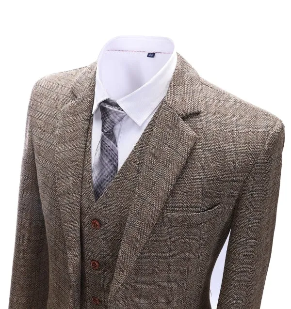 Men's Business 3 Pieces Formal Brown Tweed Notch Lapel Suit (Blazer+vest+Pants) sold by Mens Event Wear product image thumbnail 4