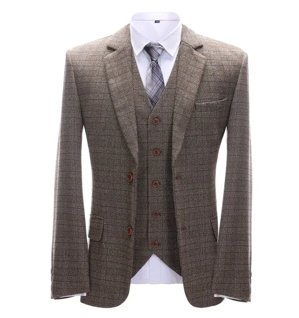 Men's Business 3 Pieces Formal Brown Tweed Notch Lapel Suit (Blazer+vest+Pants) sold by Mens Event Wear product image thumbnail 3