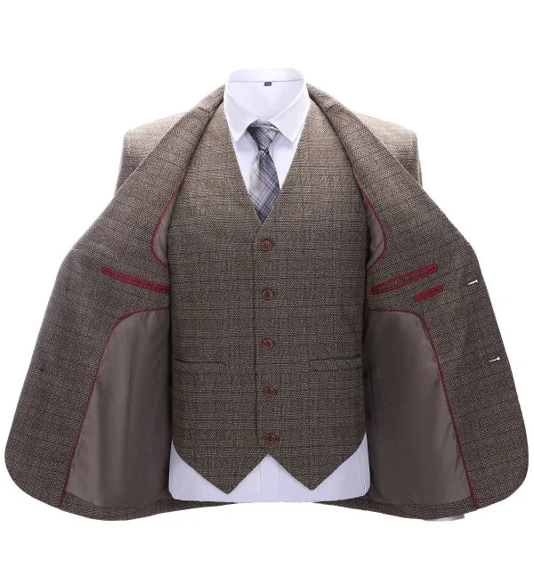 Men's Business 3 Pieces Formal Brown Tweed Notch Lapel Suit (Blazer+vest+Pants) sold by Mens Event Wear product image thumbnail 2