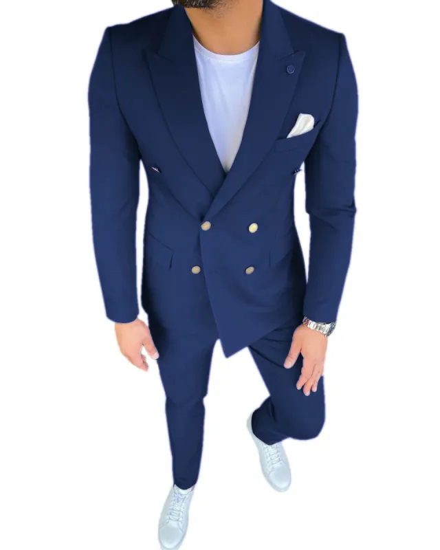 Menseventwear Formal 3 Pieces Mens Suit Slim Fit Flat Peak Lapel Tuxedos (Blazer+Pants) sold by Mens Event Wear
