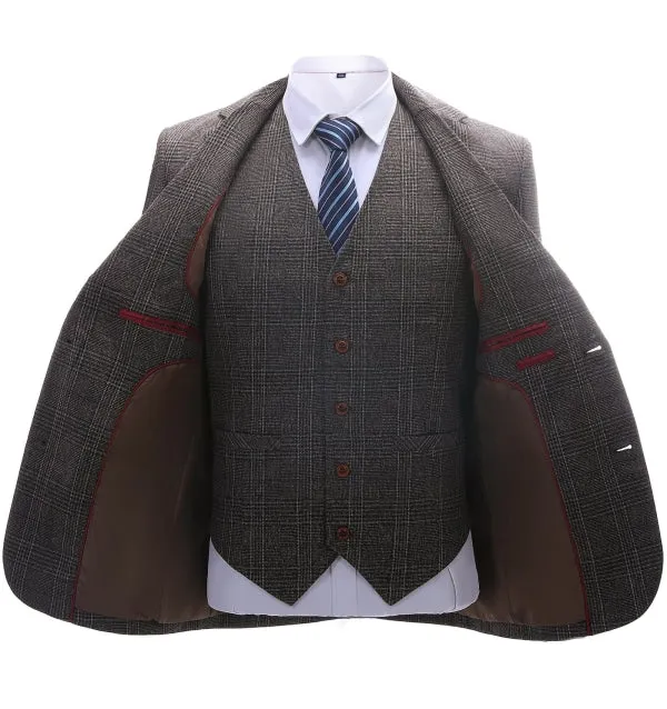 Men's Business 3 Pieces Formal Dark Coffee Tweed Notch Lapel Suit (Blazer+vest+Pants) sold by Mens Event Wear product image thumbnail 2