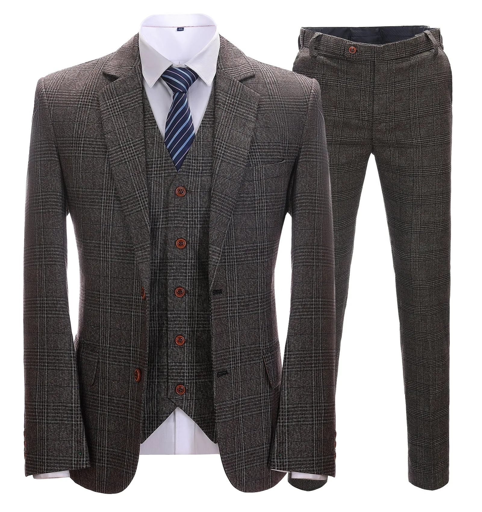 Men's Business 3 Pieces Formal Dark Coffee Tweed Notch Lapel Suit (Blazer+vest+Pants) sold by Mens Event Wear
