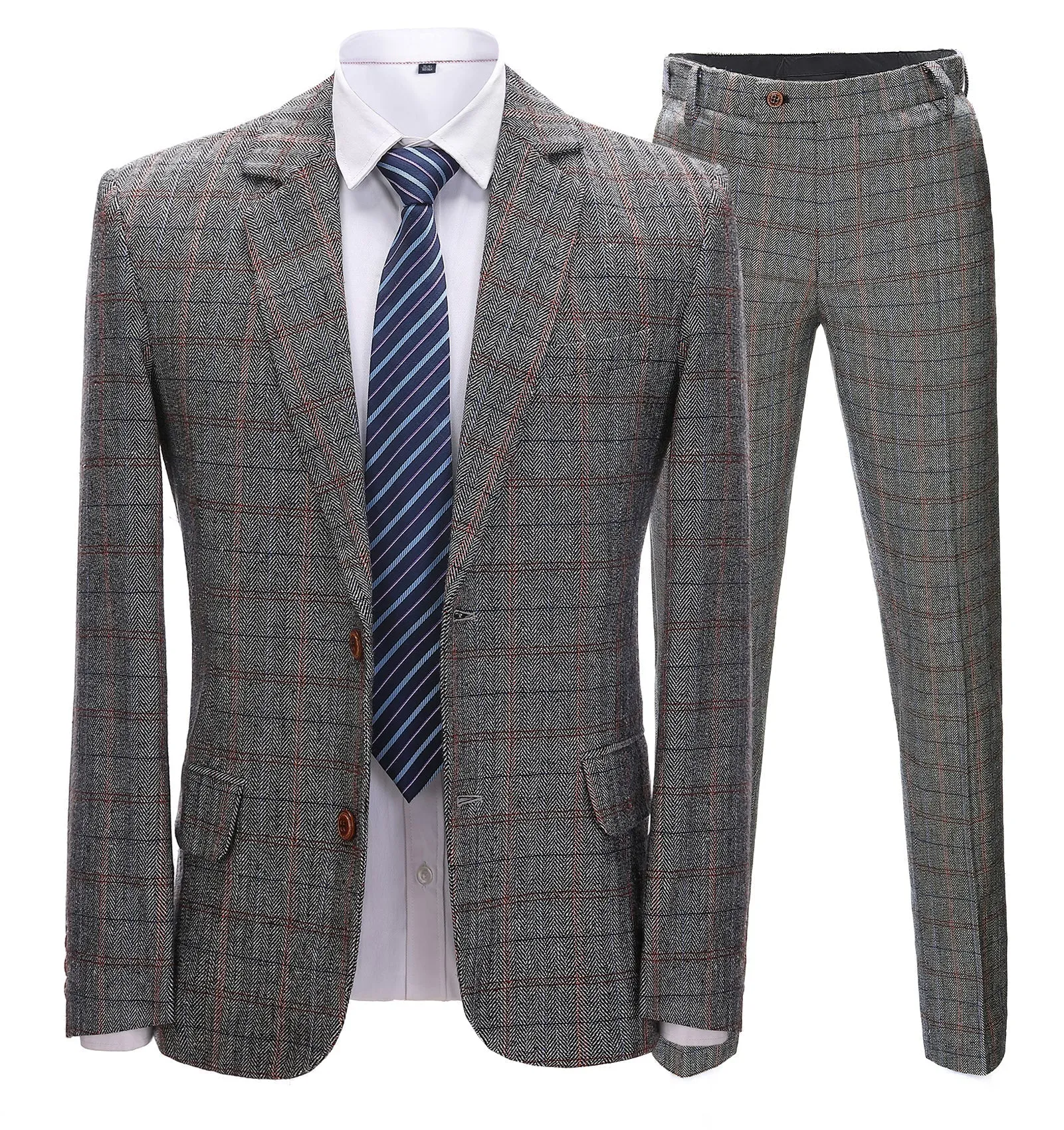 Men's Business 2 Pieces Formal Grey Plaid Notch Lapel Solid Tuxedos for Wedding (Blazer+Pants) sold by Mens Event Wear