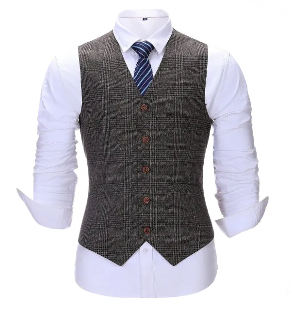 Men's Business 3 Pieces Formal Dark Coffee Tweed Notch Lapel Suit (Blazer+vest+Pants) sold by Mens Event Wear product image thumbnail 5