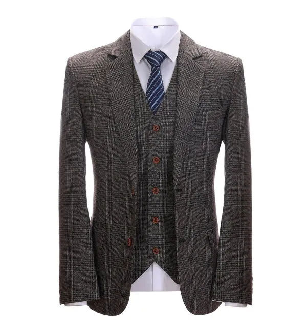 Men's Business 3 Pieces Formal Dark Coffee Tweed Notch Lapel Suit (Blazer+vest+Pants) sold by Mens Event Wear product image thumbnail 3