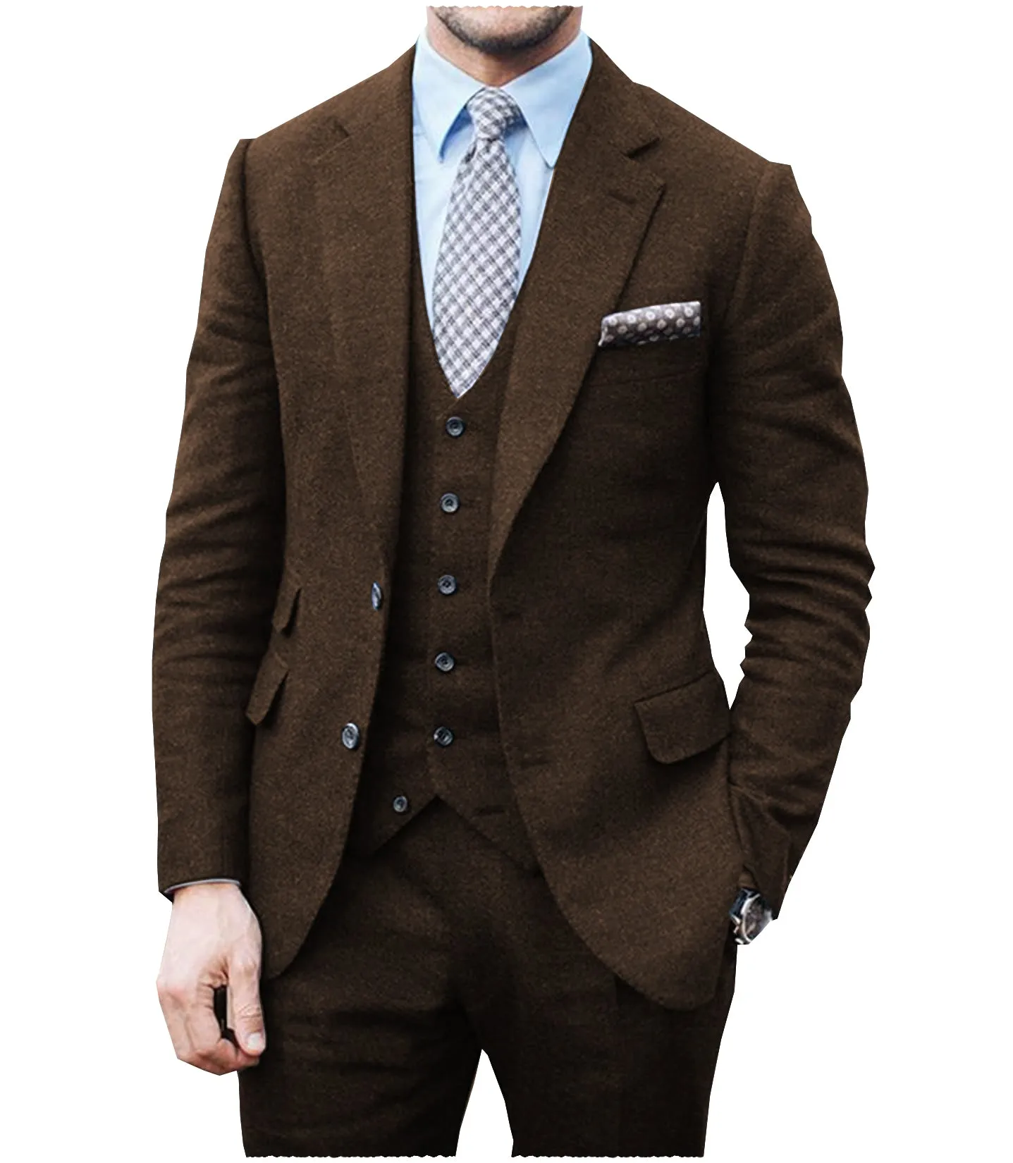 Menseventwear Vintage Classical 3 Pieces Mens Suit Herringbone Tweed Notch Lapel Tuxedos (Blazer+vest+Pants) sold by Mens Event Wear product image thumbnail 2