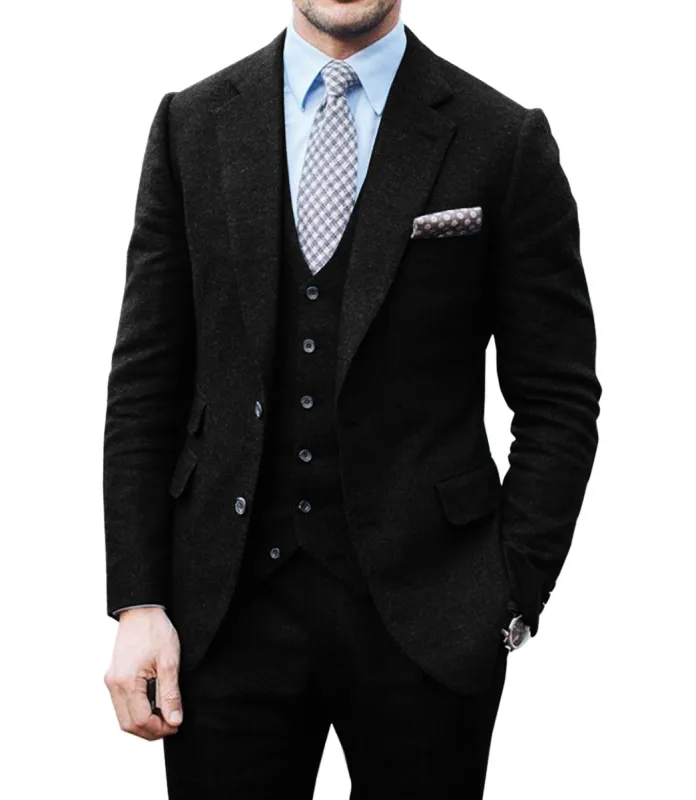 Vintage Classical 3 Pieces Mens Suit Herringbone Tweed Notch Lapel Tuxedos (Blazer+vest+Pants) sold by Mens Event Wear