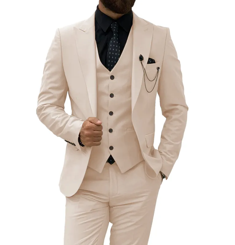Formal Men's 3 Pieces Flat Slim Fit Peak Lapel Tuxedos For wedding (Blazer+vest+Pants) sold by Mens Event Wear
