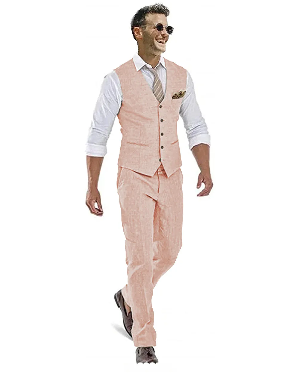 Formal 2 Pieces Mens Suit Flat Linen V Neck For Wedding (Vest + Pants) sold by Mens Event Wear product image thumbnail 2