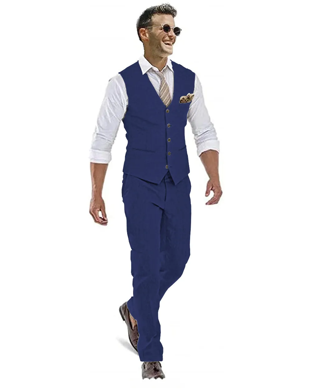 Formal 2 Pieces Mens Suit Flat Linen V Neck For Wedding (Vest + Pants) sold by Mens Event Wear product image thumbnail 5