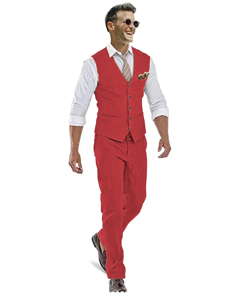 Formal 2 Pieces Mens Suit Flat Linen V Neck For Wedding (Vest + Pants) sold by Mens Event Wear product image thumbnail 4