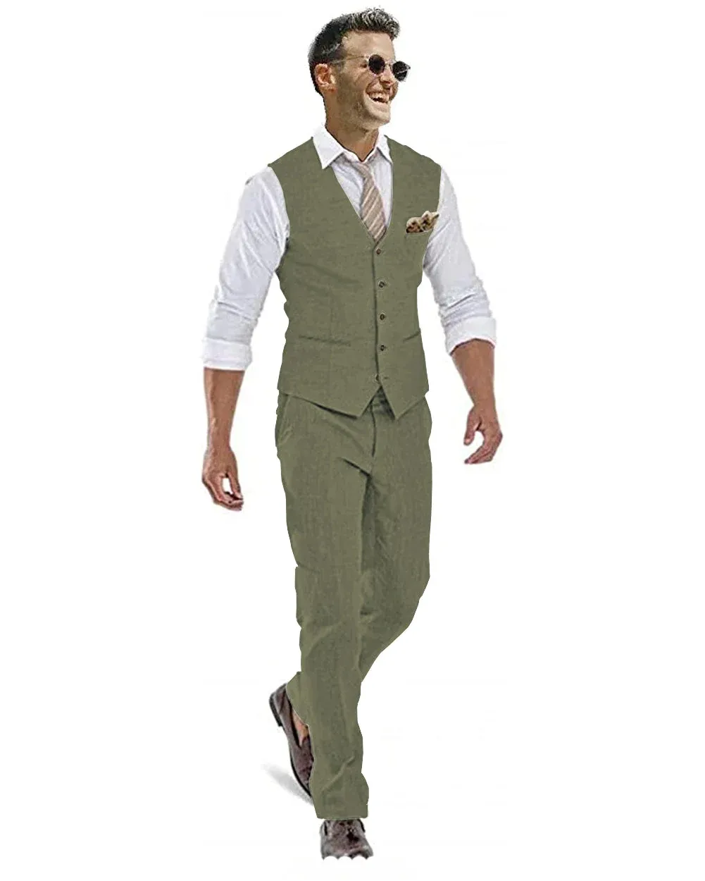 Formal 2 Pieces Mens Suit Flat Linen V Neck For Wedding (Vest + Pants) sold by Mens Event Wear