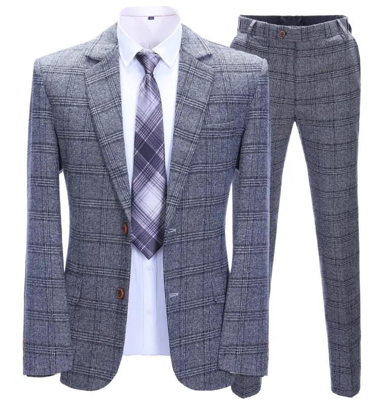 Men's 2 Pieces Formal Grey Plaid Notch Lapel Tuxedos for Wedding(Blazer+Pants) sold by Mens Event Wear