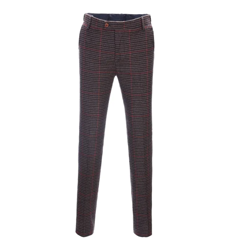 Men's Casual Suit Pants Coffee Plaid Pleat-Front Trousers sold by Mens Event Wear
