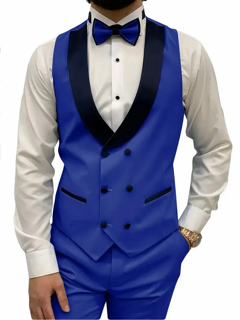 Formal Men's 3 Piece Men's Suit Solid Color Flat Peak Lapel Tuxedo (Blazer + Vest + Pants) sold by Mens Event Wear product image thumbnail 5