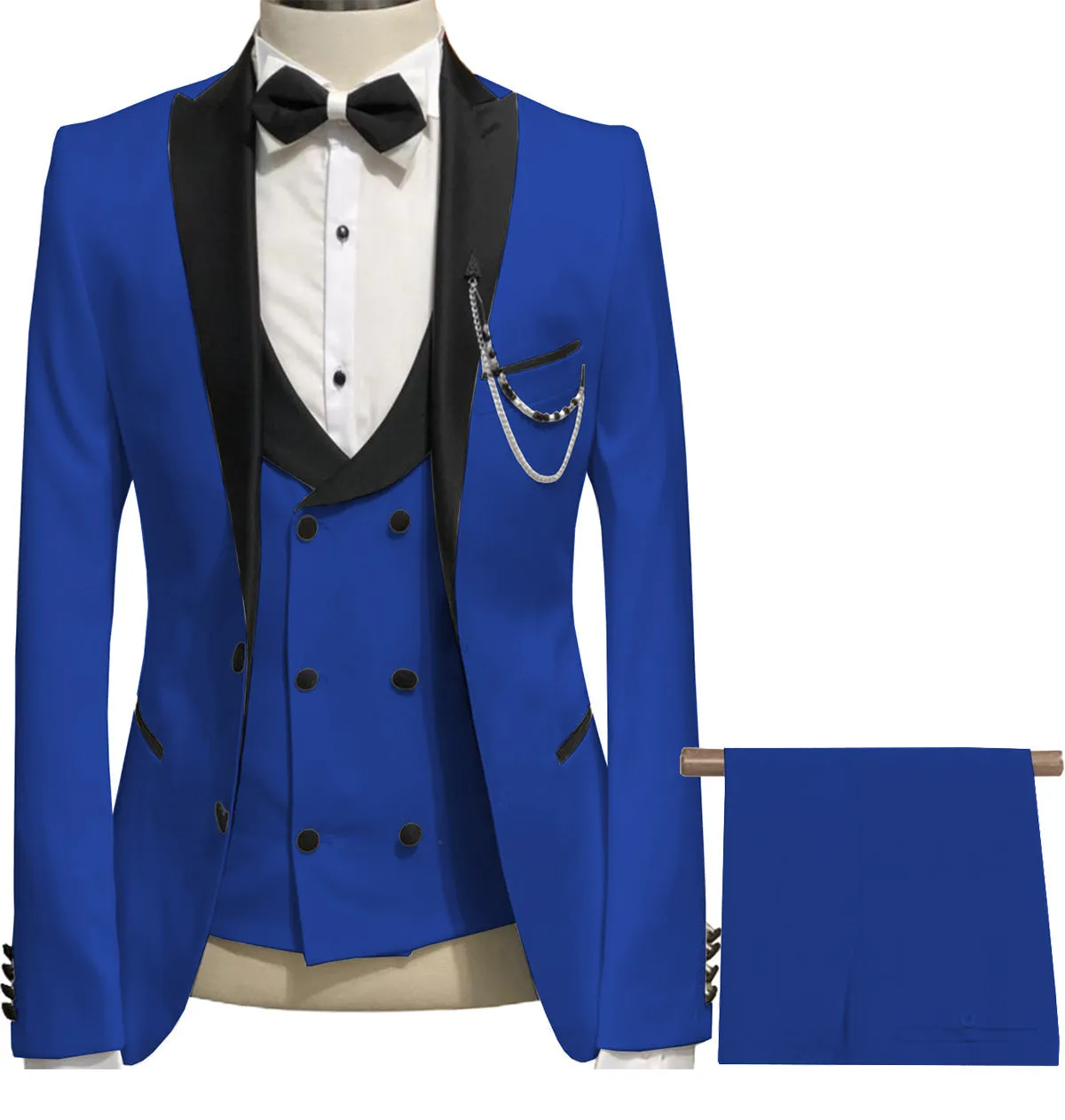 Formal Men's 3 Piece Men's Suit Solid Color Flat Peak Lapel Tuxedo (Blazer + Vest + Pants) sold by Mens Event Wear product image thumbnail 4