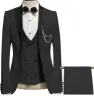 Formal Men's 3 Piece Men's Suit Solid Color Flat Peak Lapel Tuxedo (Blazer + Vest + Pants) sold by Mens Event Wear