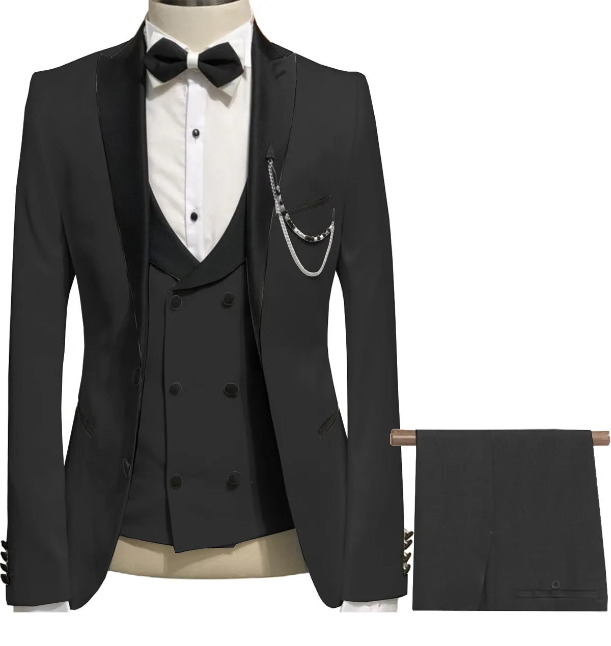 Formal Men's 3 Piece Men's Suit Solid Color Flat Peak Lapel Tuxedo (Blazer + Vest + Pants) sold by Mens Event Wear product image thumbnail 2