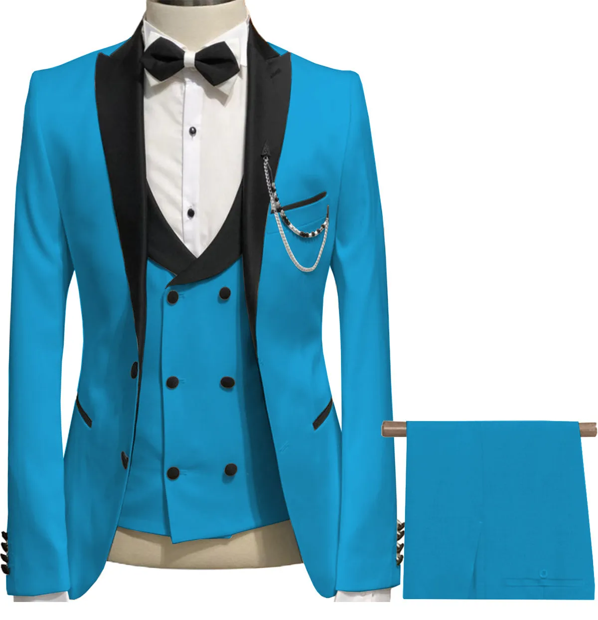 Formal Men's 3 Piece Men's Suit Solid Color Flat Peak Lapel Tuxedo (Blazer + Vest + Pants) sold by Mens Event Wear